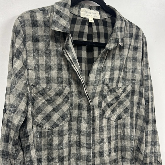 Cloth & Stone black and gray check plaid button down shirt M - Picture 3 of 8